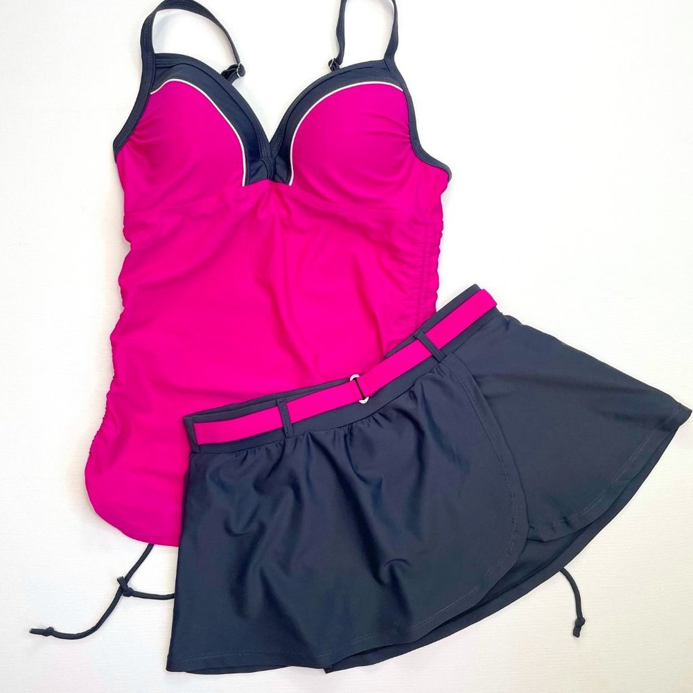 Free Country Pink & Gray skirted pink belt Tankini size S (4/6) cute!